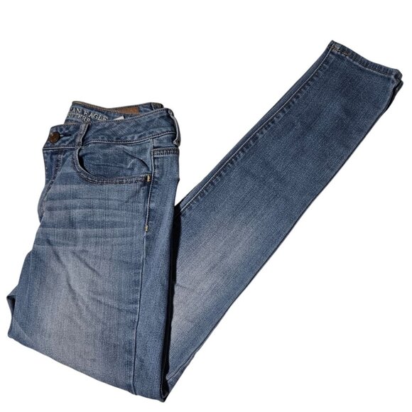 American Eagle Hi Rise Jegging Jeans Womens Size 6 Mid Rise Light Wash Denim Pan - Picture 1 of 7